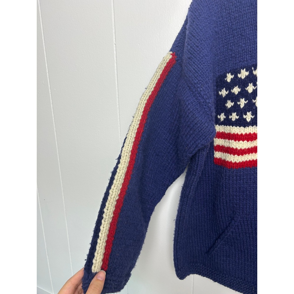 Woolies Vintage American Flag Knit Full‎ Zip Cardigan Sweater Made in Ecuador - Picture 3 of 12